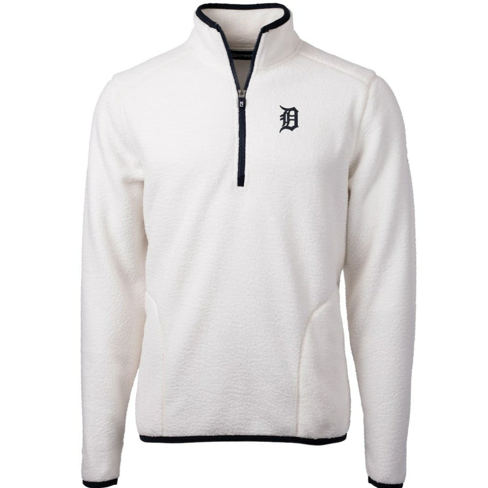 Detroit Tigers Cutter & Buck Cascade Eco Sherpa Fleece Quarter-Zip Pullover Jacket - White/Navy