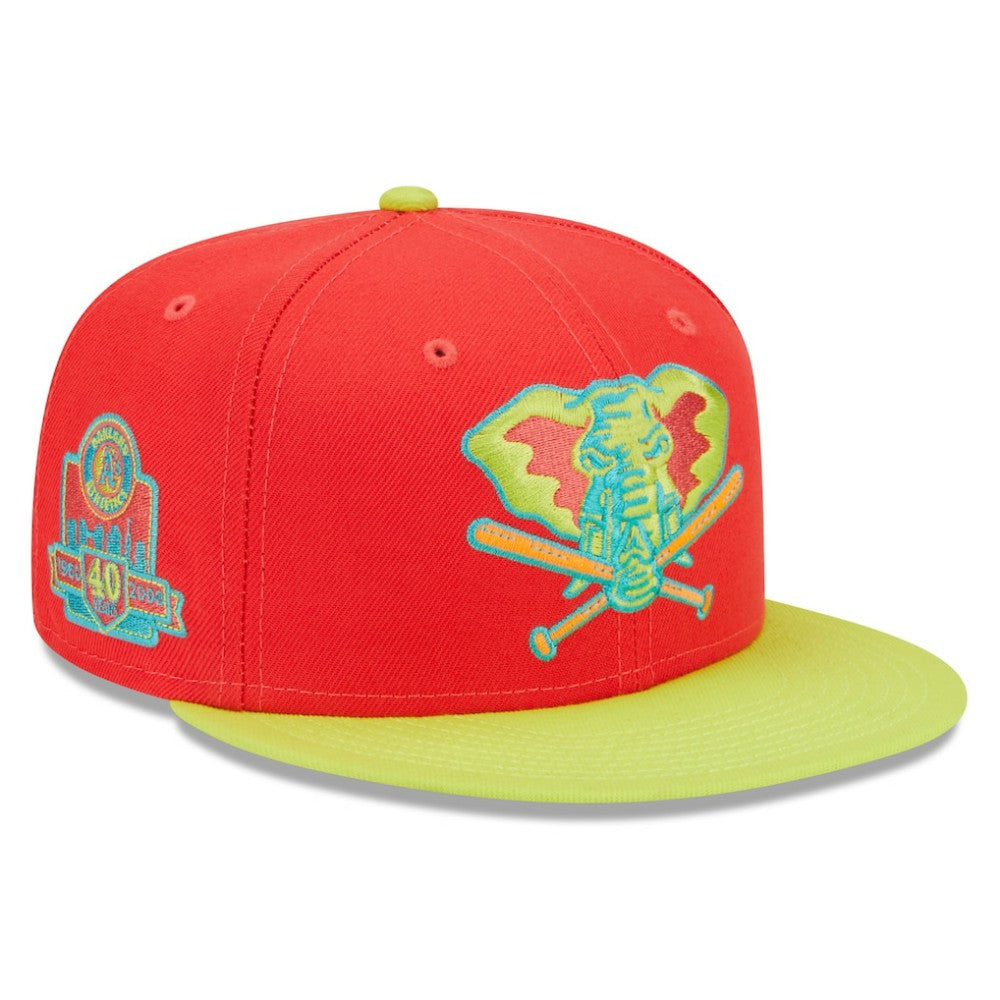 Athletics 40th Anniversary Lava Highlighter Combo 59FIFTY Fitted Hat - Red/Neon Green | New Era