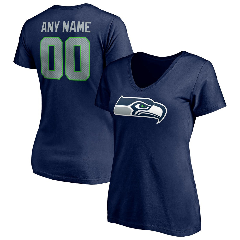Seattle Seahawks Women's Team Authentic Personalized Name & Number V-Neck T-Shirt - College Navy sale