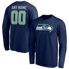 Seattle Seahawks Team Authentic Personalized Name & Number Long Sleeve T-Shirt - College Navy online