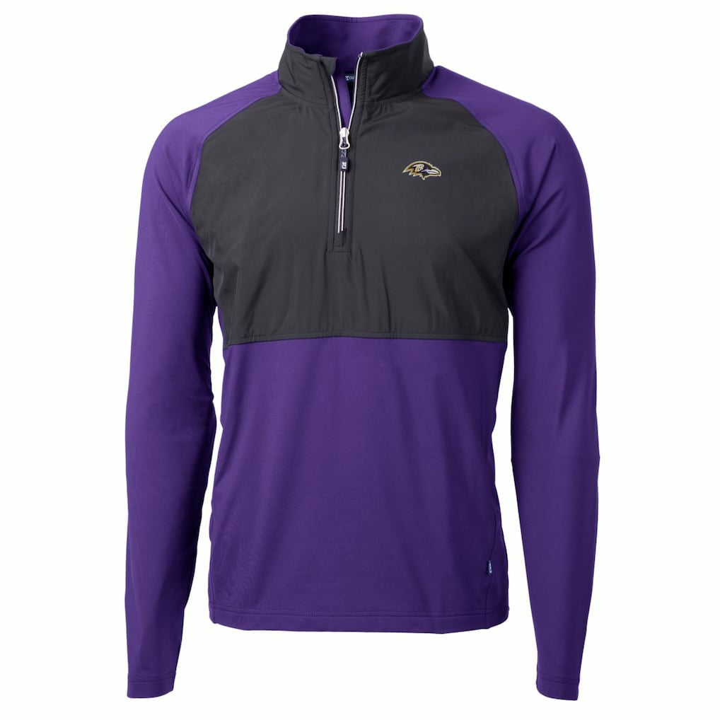 Baltimore Ravens Cutter & Buck Adapt Eco Knit Hybrid Recycled Quarter-Zip Raglan Jacket - Black/Purple sale