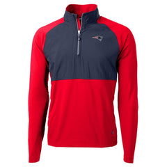 New England Patriots Cutter & Buck Adapt Eco Knit Hybrid Recycled Quarter-Zip Raglan Jacket - Navy/Red on sale