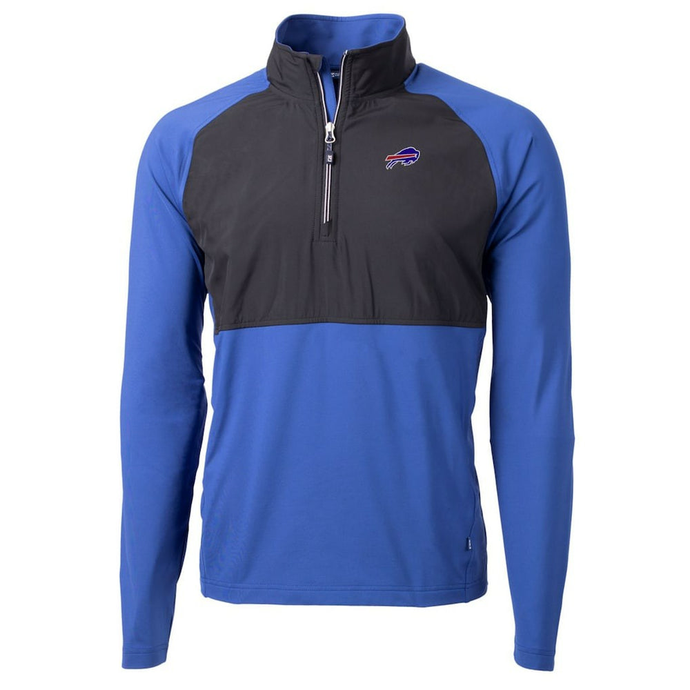 Buffalo Bills Cutter & Buck Adapt Eco Knit Hybrid Recycled Quarter-Zip Raglan Jacket - Black/Royal on sale