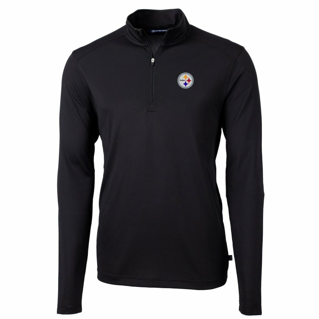 Pittsburgh Steelers Cutter & Buck Big & Tall Virtue Eco Pique Quarter-Zip Pullover Jacket - Black for sale