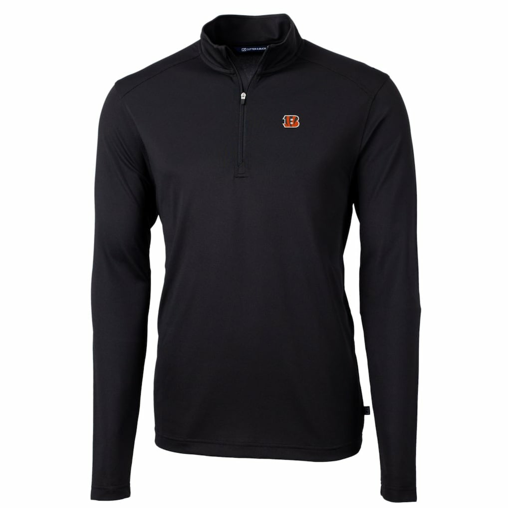 Cincinnati Bengals Cutter & Buck Big & Tall Virtue Eco Pique Quarter-Zip Pullover Jacket - Black outlet