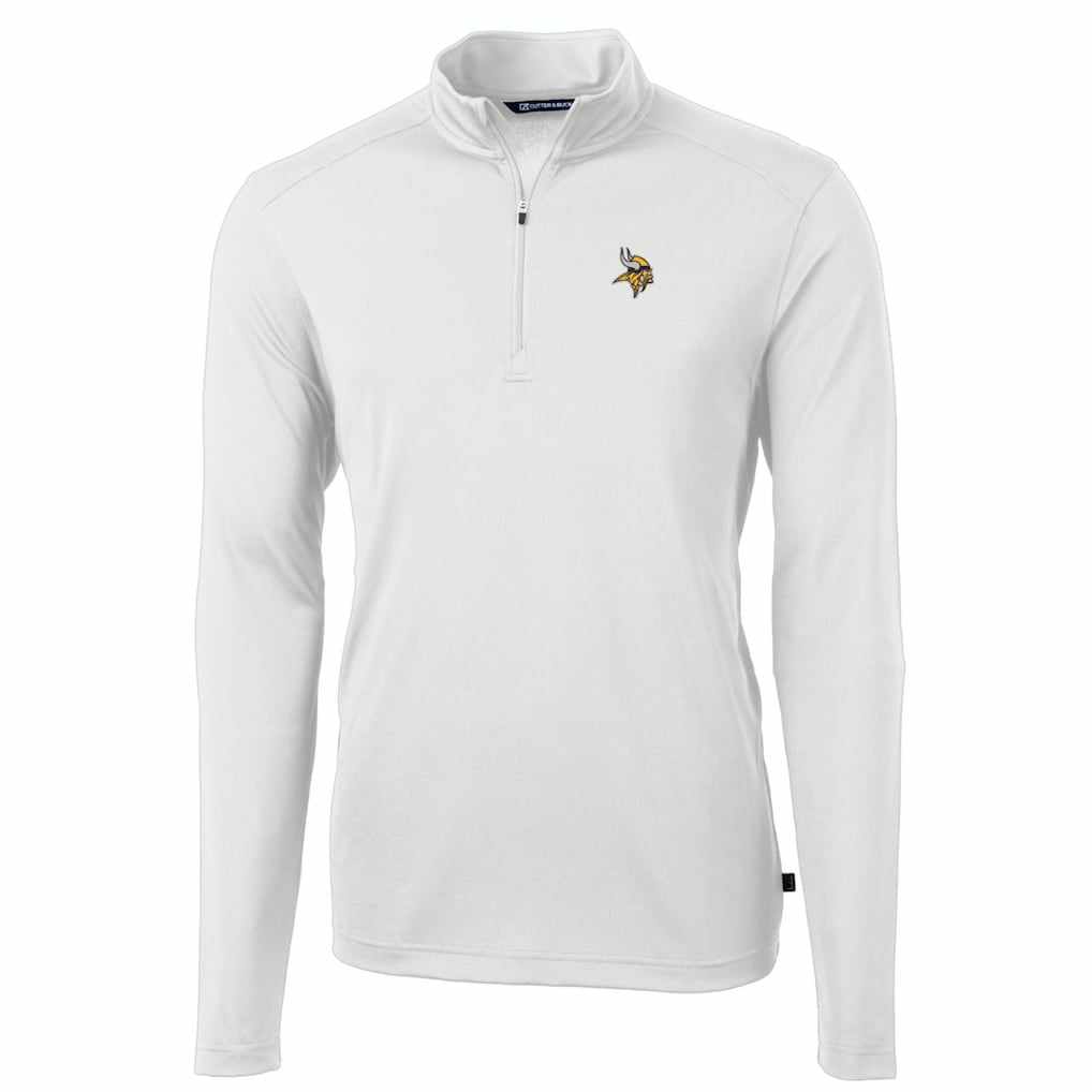 Minnesota Vikings Cutter & Buck Big & Tall Virtue Eco Pique Quarter-Zip Pullover Jacket - White on sale