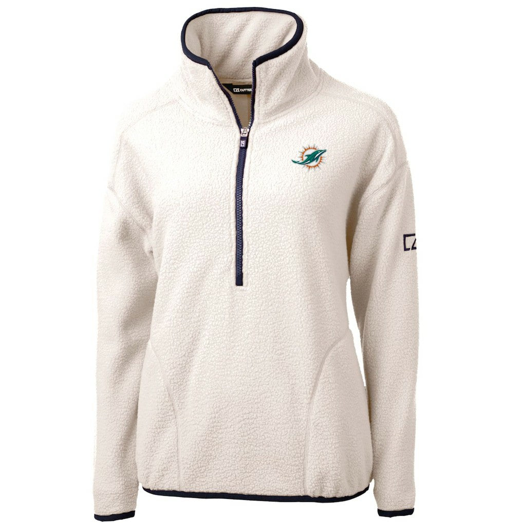 Miami Dolphins Cutter & Buck Women's Cascade Eco Sherpa Fleece Half-Zip Pullover Jacket - White/Navy outlet