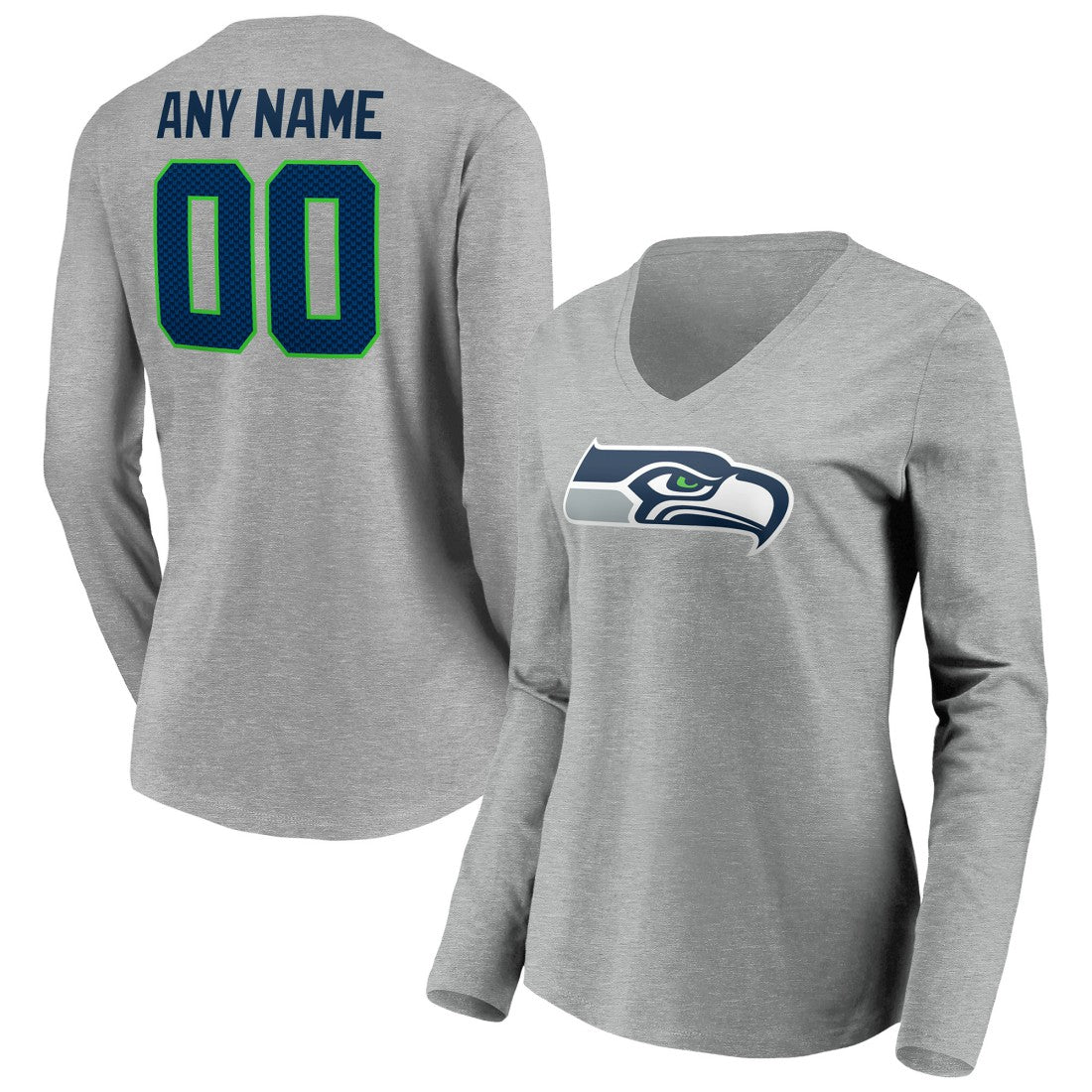 Seattle Seahawks Women's Team Authentic Custom Long Sleeve V-Neck T-Shirt - Gray outlet