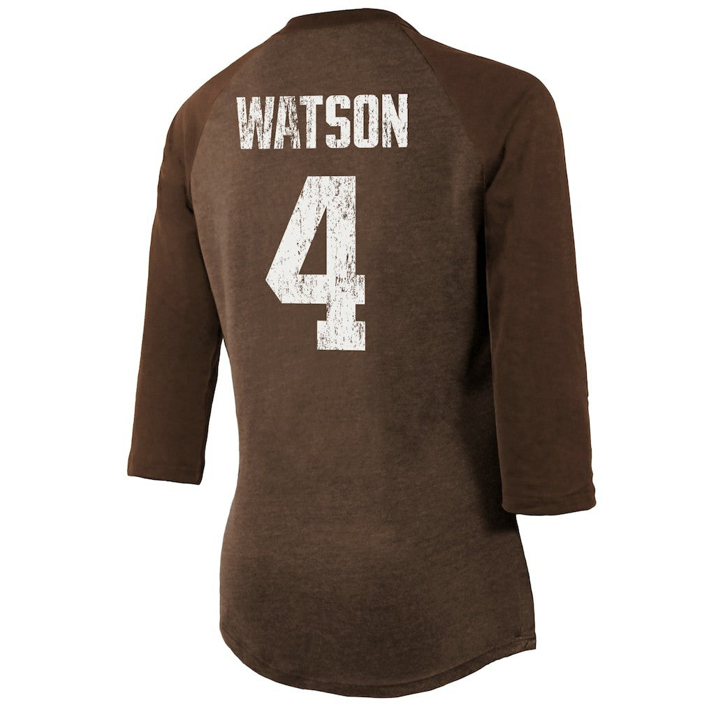 Deshaun Watson Cleveland Browns Majestic Threads Women's Name & Number Raglan 3/4 Sleeve T-Shirt - Brown for sale