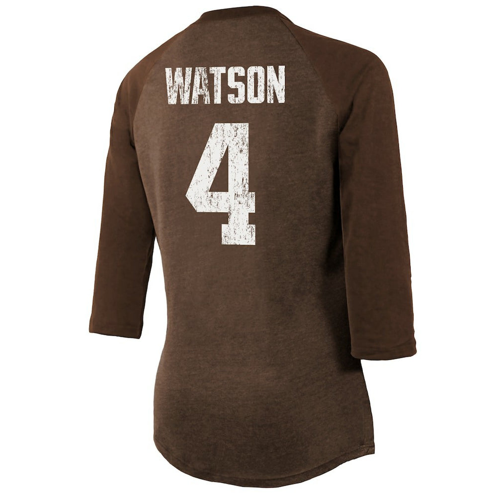 Deshaun Watson Cleveland Browns Majestic Threads Women's Name & Number Raglan 3/4 Sleeve T-Shirt - Brown for sale
