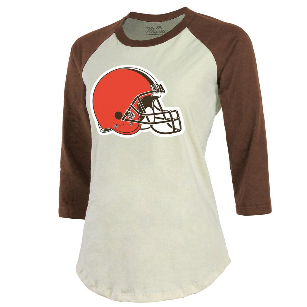 Deshaun Watson Cleveland Browns Majestic Threads Women's Player Name & Number Tri-Blend Three-Quarter Sleeve T-Shirt - Cream outlet