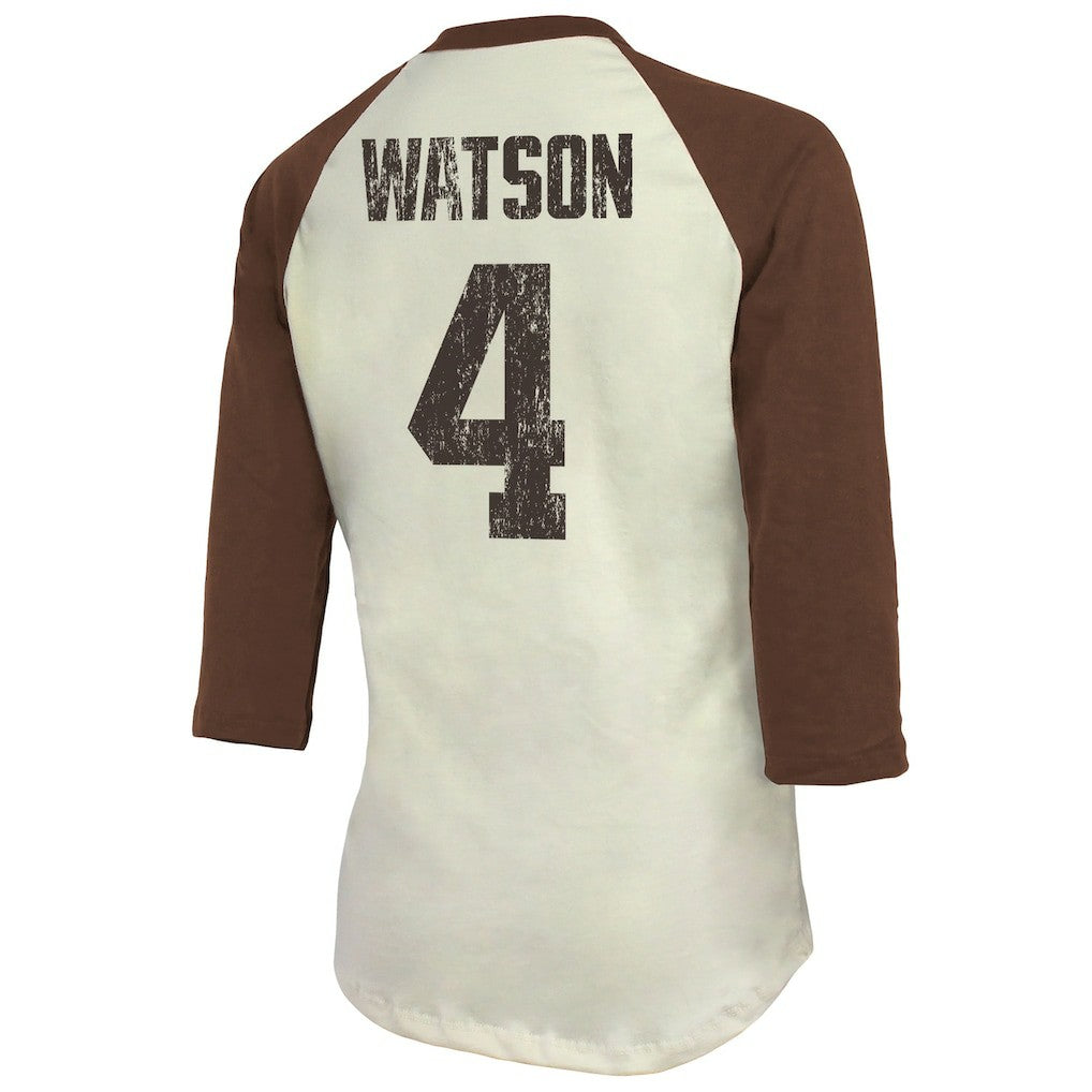 Deshaun Watson Cleveland Browns Majestic Threads Women's Player Name & Number Tri-Blend Three-Quarter Sleeve T-Shirt - Cream outlet