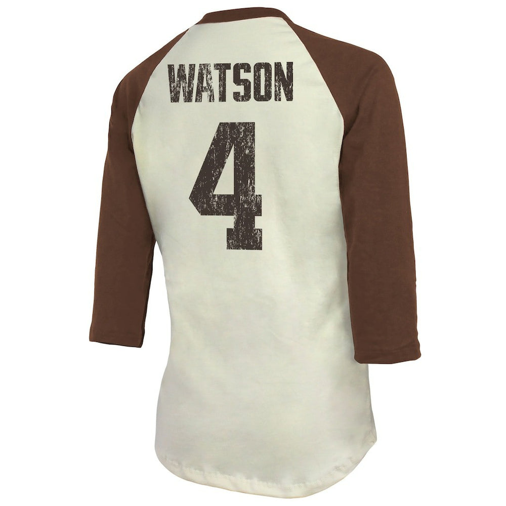 Deshaun Watson Cleveland Browns Majestic Threads Women's Player Name & Number Tri-Blend Three-Quarter Sleeve T-Shirt - Cream outlet