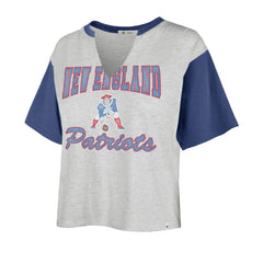 New England Patriots '47 Women's Sandy Daze Dolly V-Neck Cropped T-Shirt - Heather Gray/Royal sale