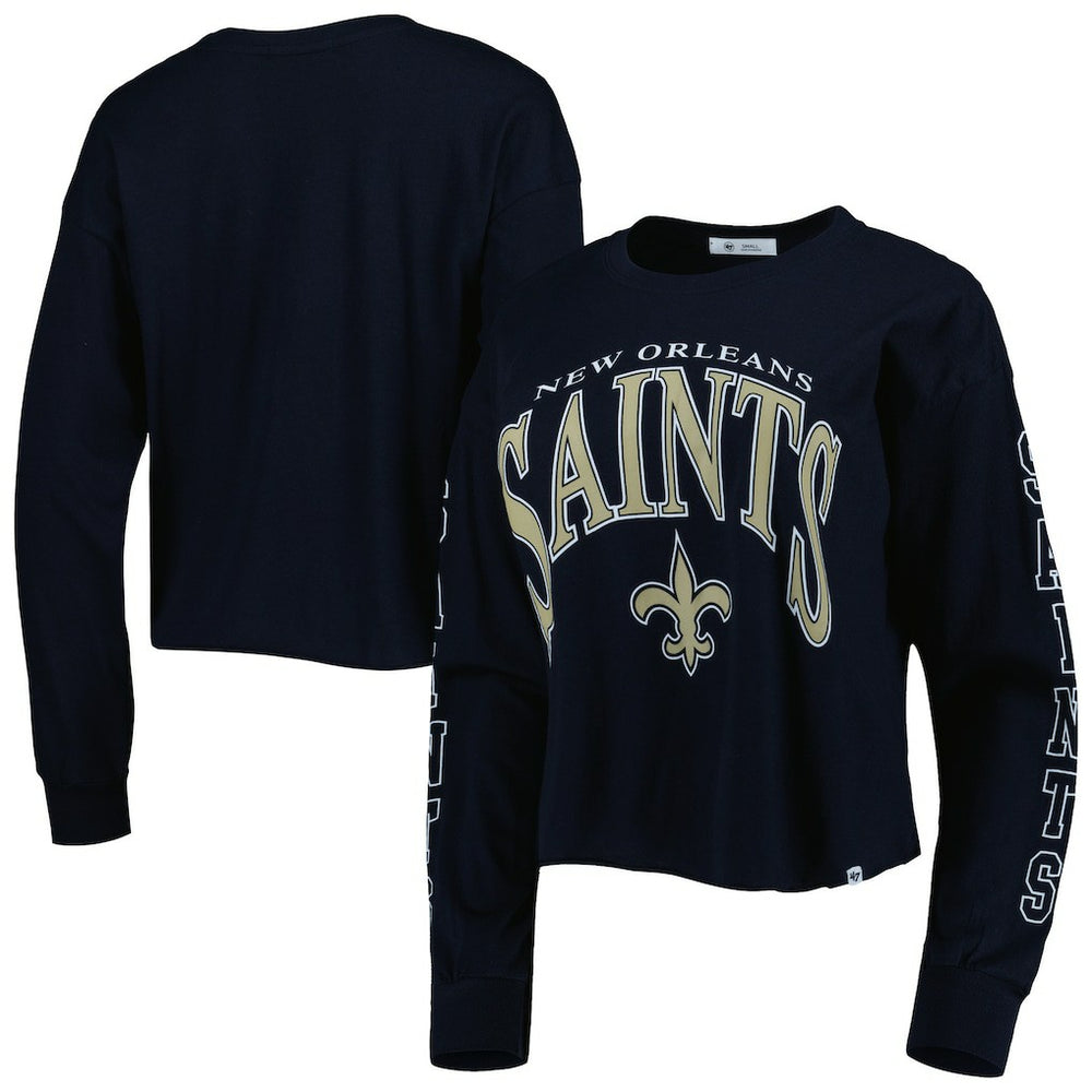 New Orleans Saints '47 Women's Skyler Parkway Cropped Long Sleeve T-Shirt - Black online