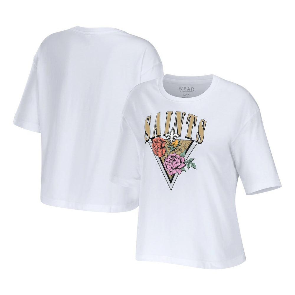 New Orleans Saints WEAR by Erin Andrews Women's Boxy Floral Cropped T-Shirt - White outlet