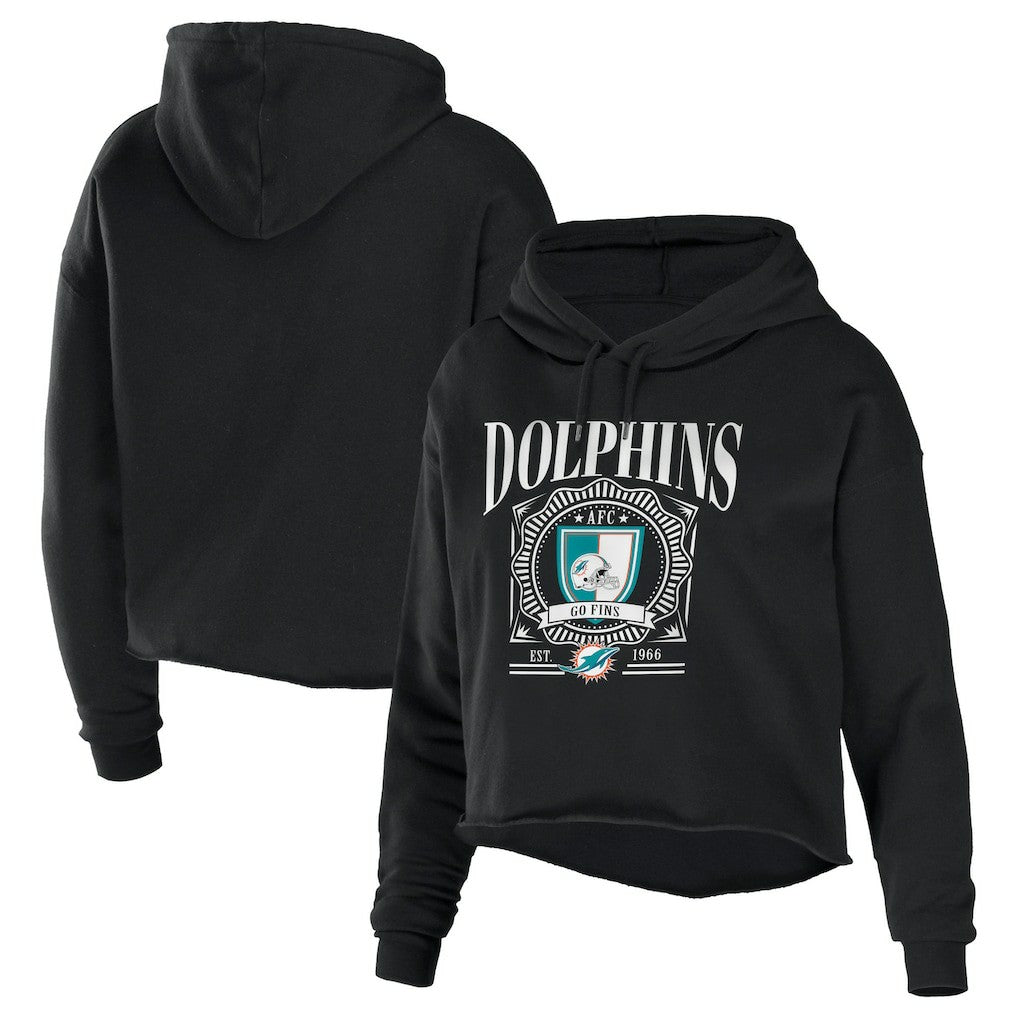 Miami Dolphins WEAR by Erin Andrews Women's Cropped Sponge Fleece Pullover Hoodie - Black online