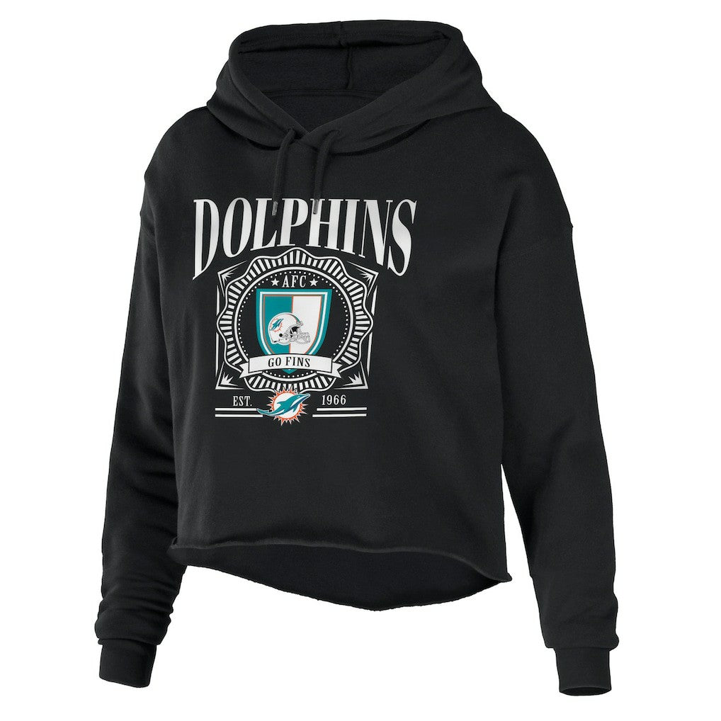 Miami Dolphins WEAR by Erin Andrews Women's Cropped Sponge Fleece Pullover Hoodie - Black online