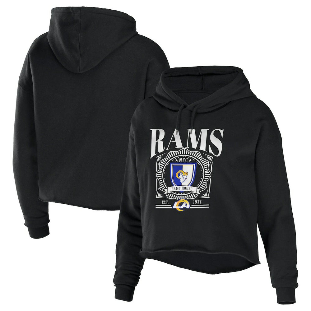 Los Angeles Rams WEAR by Erin Andrews Women's Cropped Sponge Fleece Pullover Hoodie - Black outlet