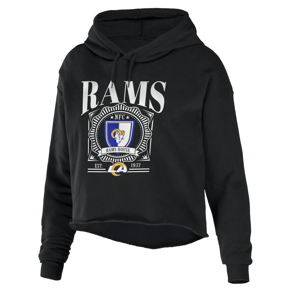 Los Angeles Rams WEAR by Erin Andrews Women's Cropped Sponge Fleece Pullover Hoodie - Black outlet