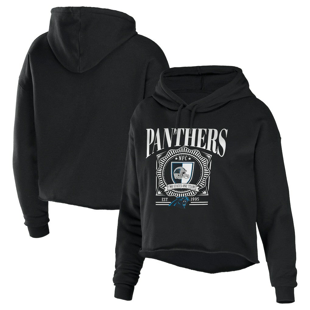 Carolina Panthers WEAR by Erin Andrews Women's Cropped Sponge Fleece Pullover Hoodie - Black discount