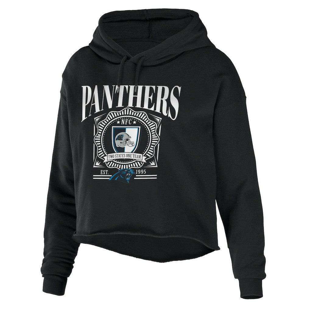 Carolina Panthers WEAR by Erin Andrews Women's Cropped Sponge Fleece Pullover Hoodie - Black discount