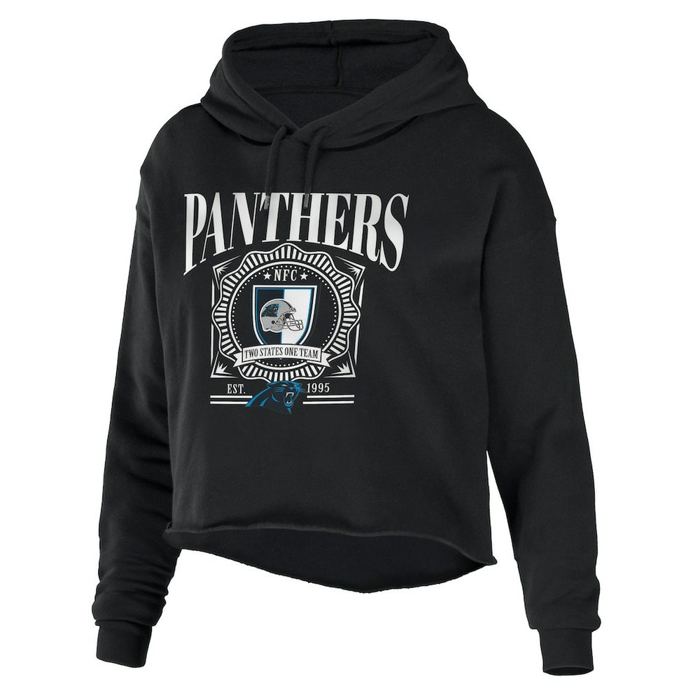 Carolina Panthers WEAR by Erin Andrews Women's Cropped Sponge Fleece Pullover Hoodie - Black discount