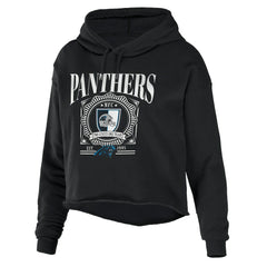Carolina Panthers WEAR by Erin Andrews Women's Cropped Sponge Fleece Pullover Hoodie - Black discount