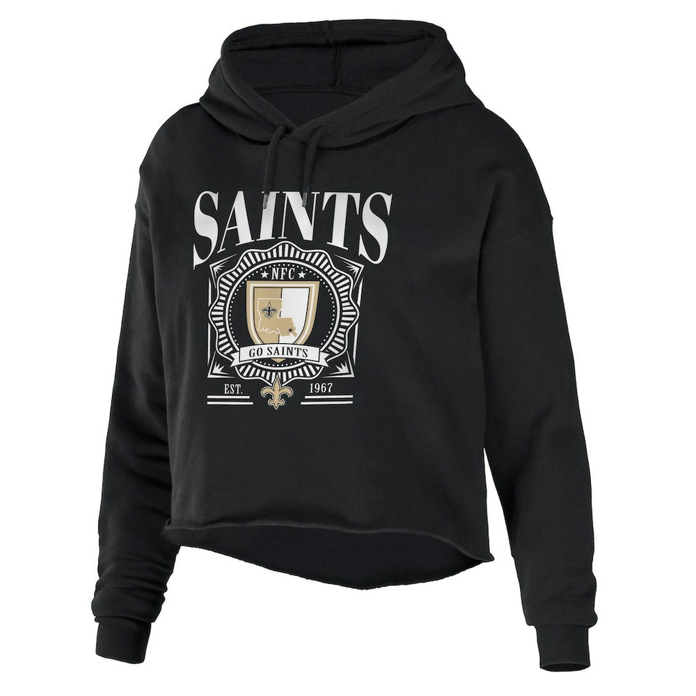 New Orleans Saints WEAR by Erin Andrews Women's Cropped Sponge Fleece Pullover Hoodie - Black online