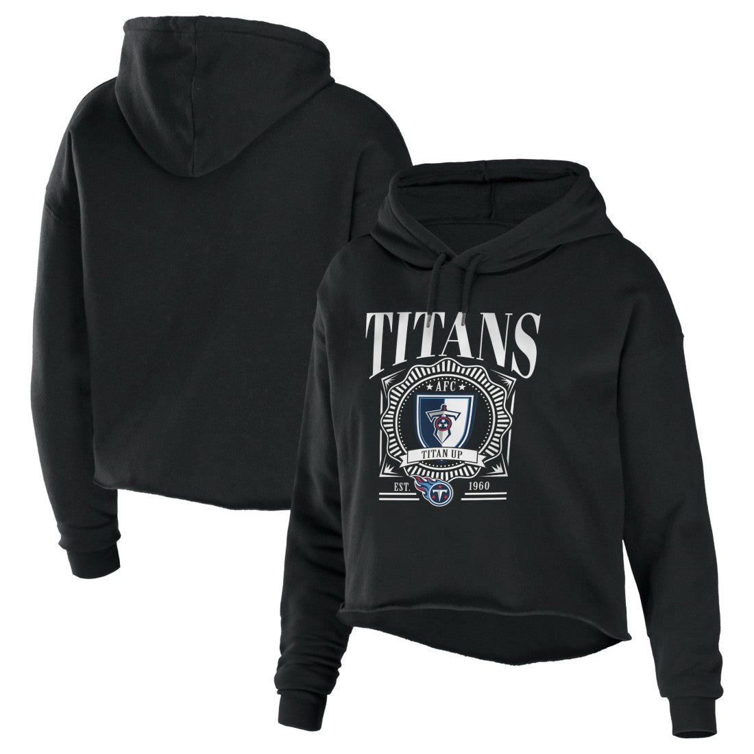 Tennessee Titans WEAR by Erin Andrews Women's Cropped Sponge Fleece Pullover Hoodie - Black for sale