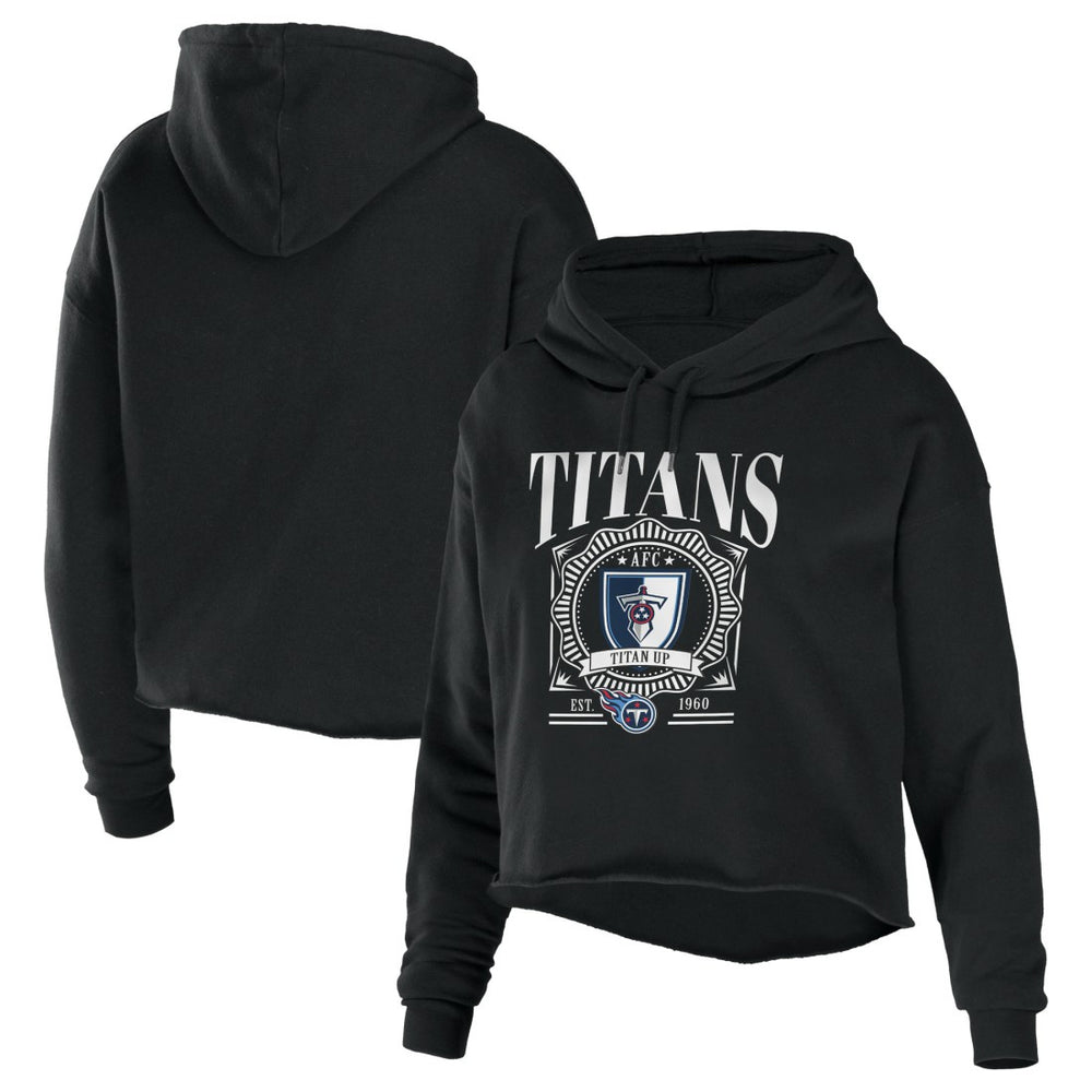 Tennessee Titans WEAR by Erin Andrews Women's Cropped Sponge Fleece Pullover Hoodie - Black for sale