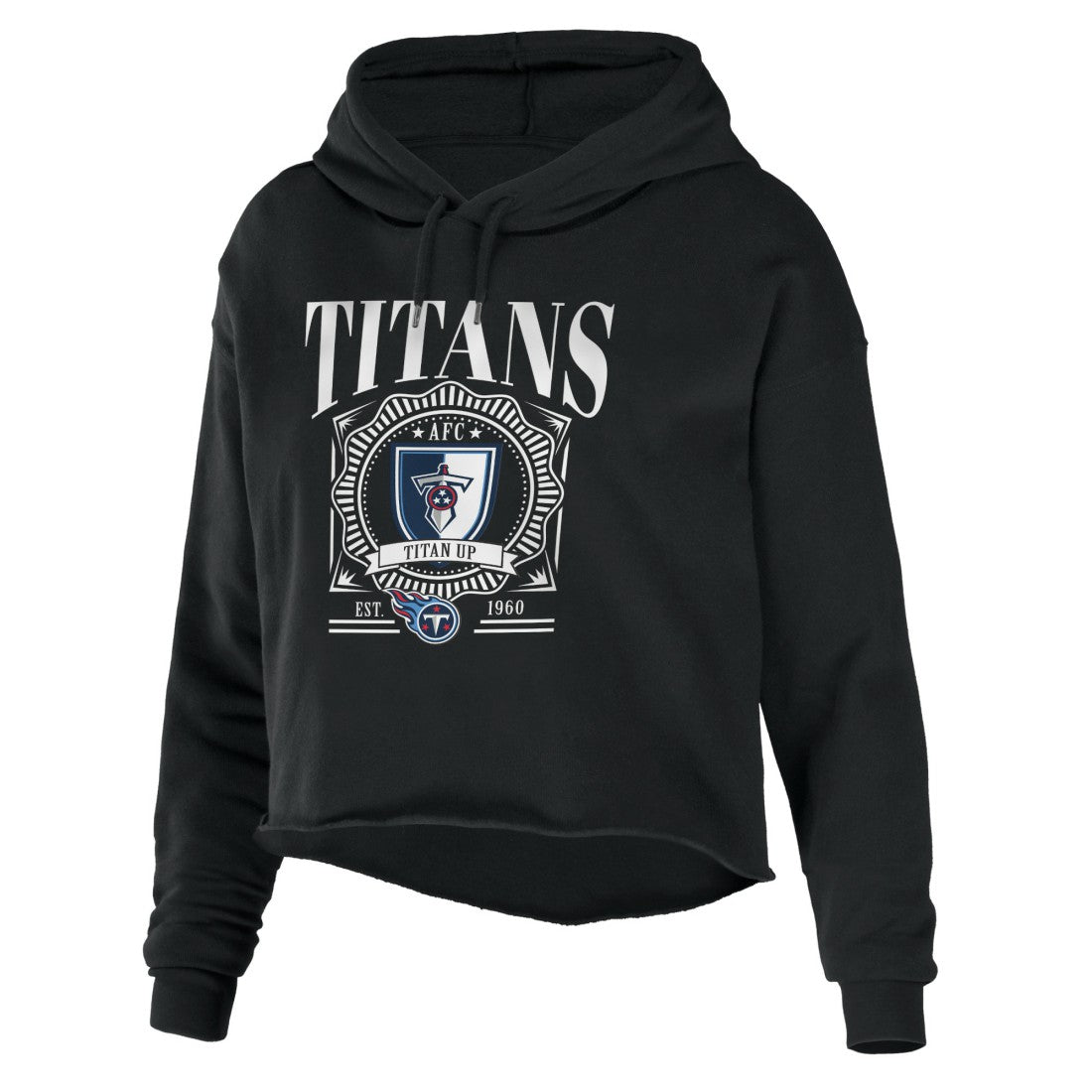 Tennessee Titans WEAR by Erin Andrews Women's Cropped Sponge Fleece Pullover Hoodie - Black for sale