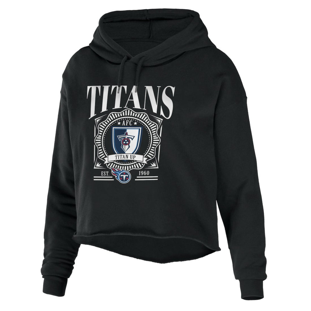 Tennessee Titans WEAR by Erin Andrews Women's Cropped Sponge Fleece Pullover Hoodie - Black for sale