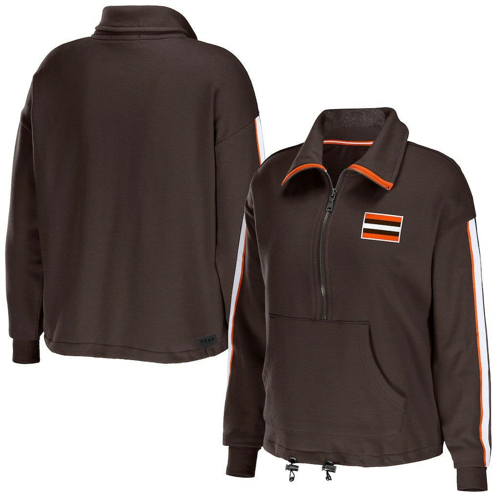 Cleveland Browns WEAR by Erin Andrews Women's Logo Stripe Half-Zip Top - Brown outlet