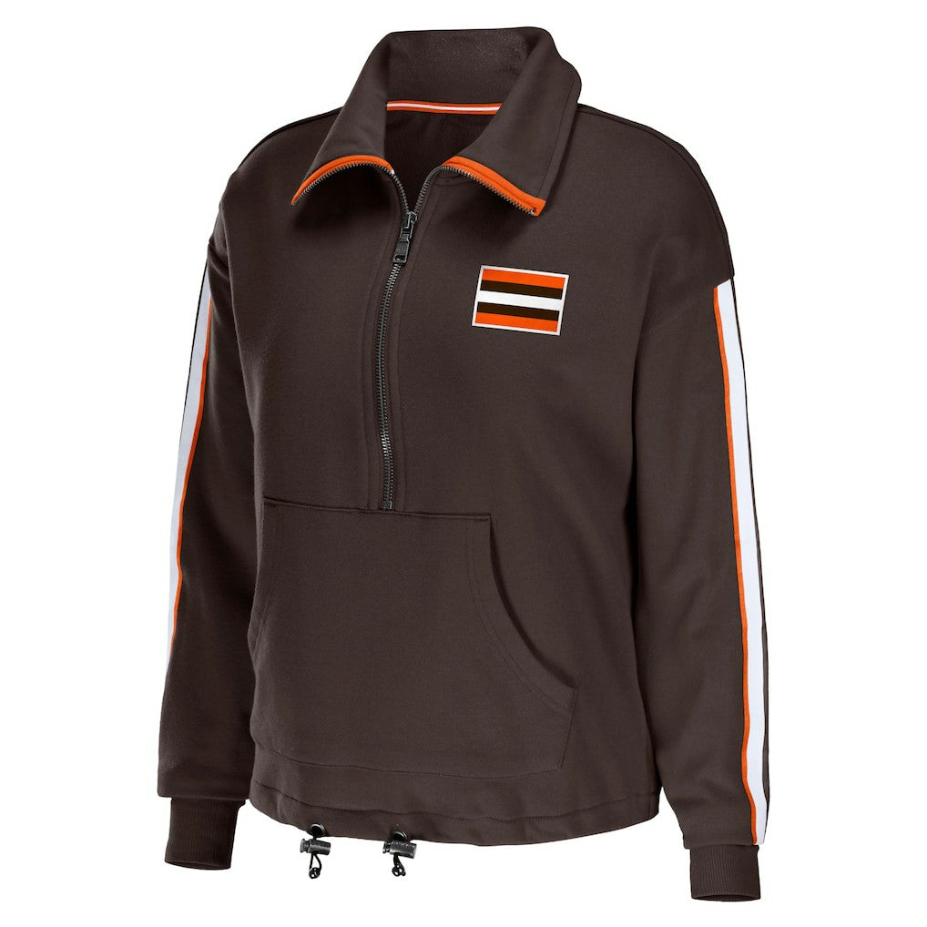 Cleveland Browns WEAR by Erin Andrews Women's Logo Stripe Half-Zip Top - Brown outlet