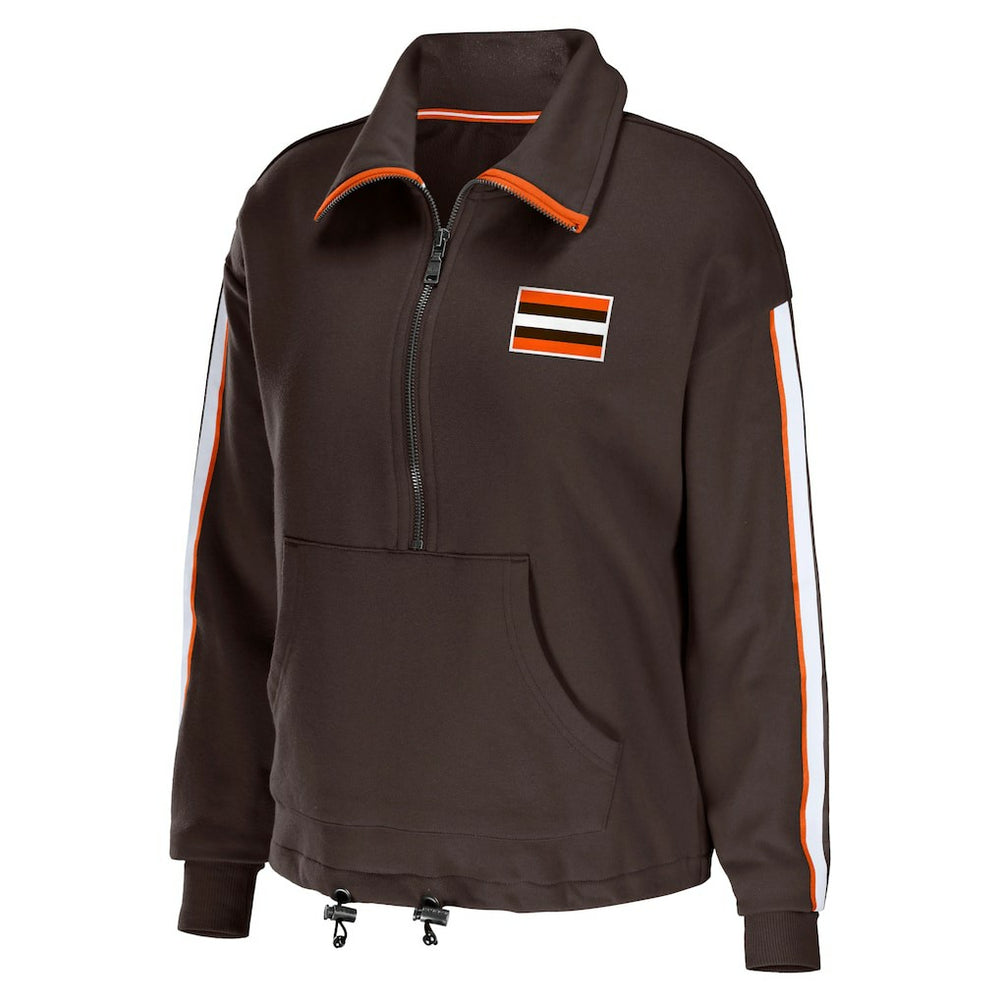 Cleveland Browns WEAR by Erin Andrews Women's Logo Stripe Half-Zip Top - Brown outlet