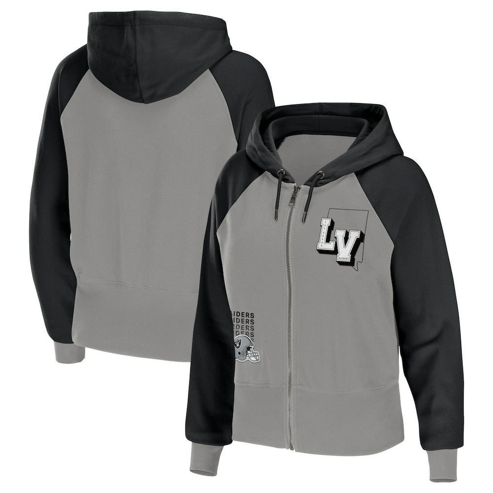 Las Vegas Raiders WEAR by Erin Andrews Women's Colorblock Lightweight Full-Zip Hoodie - Silver discount