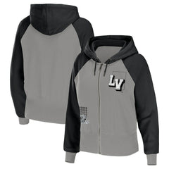 Las Vegas Raiders WEAR by Erin Andrews Women's Colorblock Lightweight Full-Zip Hoodie - Silver discount