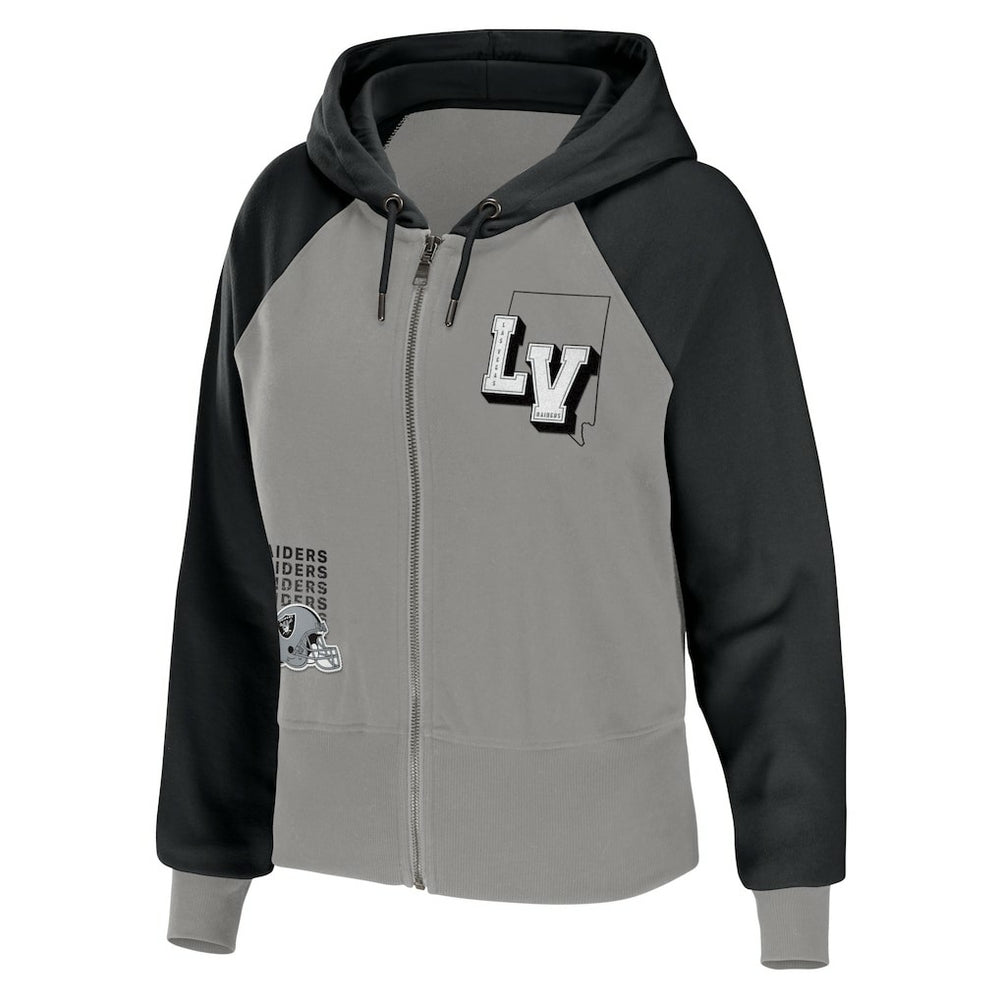Las Vegas Raiders WEAR by Erin Andrews Women's Colorblock Lightweight Full-Zip Hoodie - Silver discount