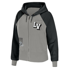 Las Vegas Raiders WEAR by Erin Andrews Women's Colorblock Lightweight Full-Zip Hoodie - Silver discount