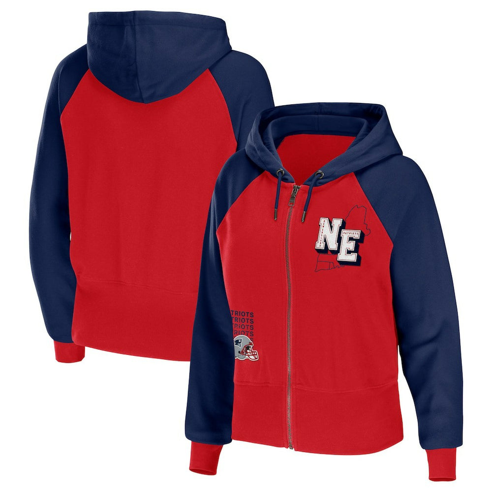 New England Patriots WEAR by Erin Andrews Women's Colorblock Lightweight Full-Zip Hoodie - Red cheap