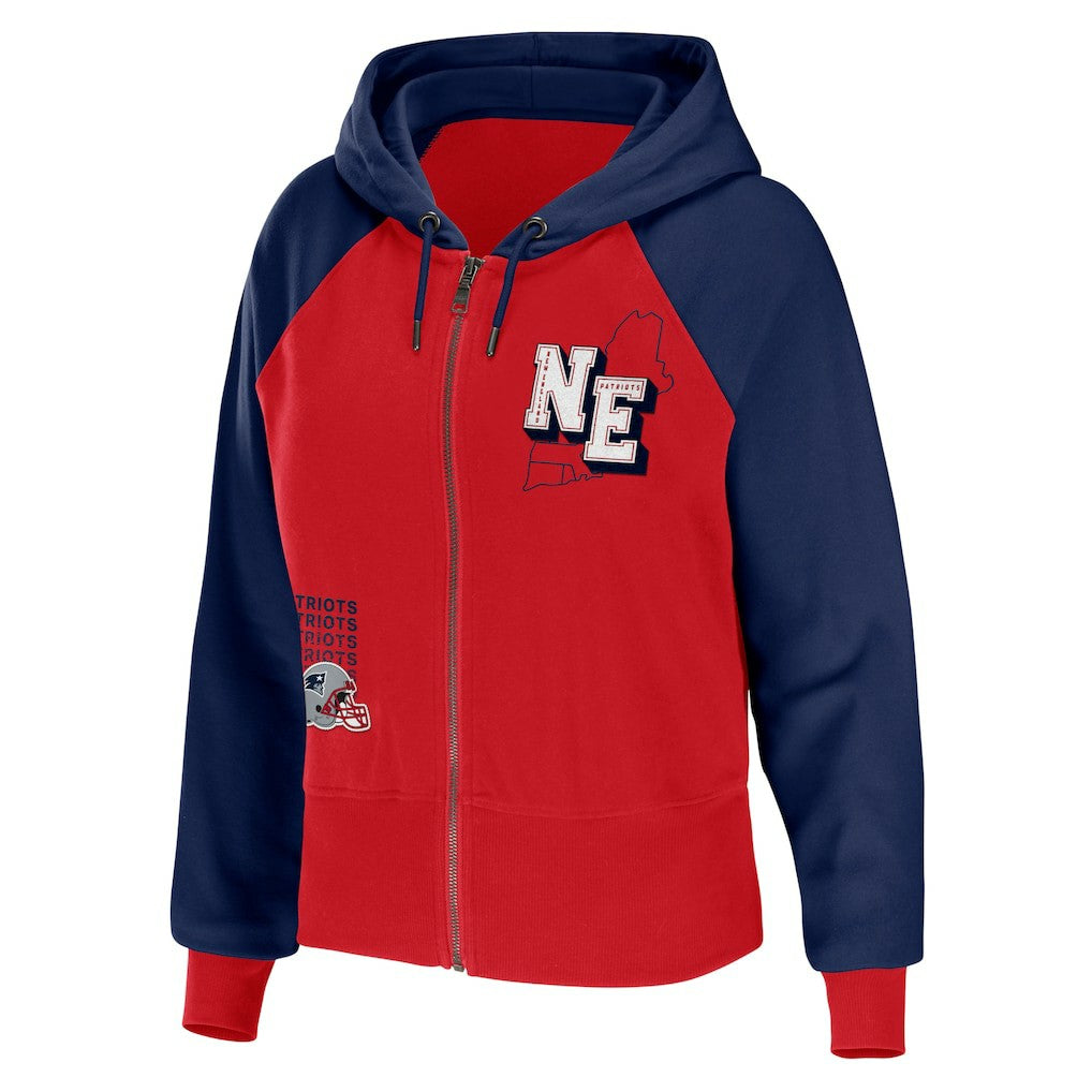 New England Patriots WEAR by Erin Andrews Women's Colorblock Lightweight Full-Zip Hoodie - Red cheap