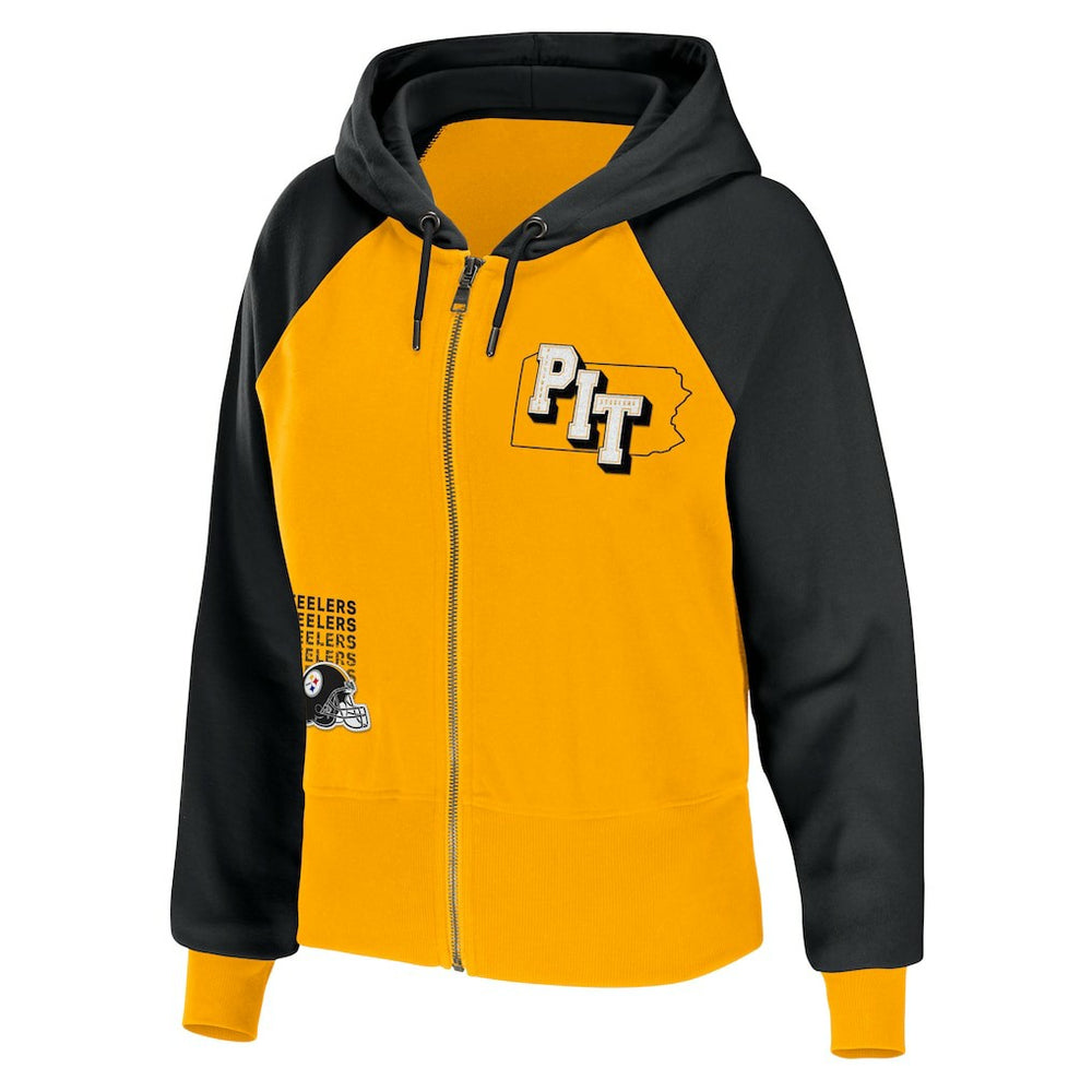 Pittsburgh Steelers WEAR by Erin Andrews Women's Colorblock Lightweight Full-Zip Hoodie - Gold online