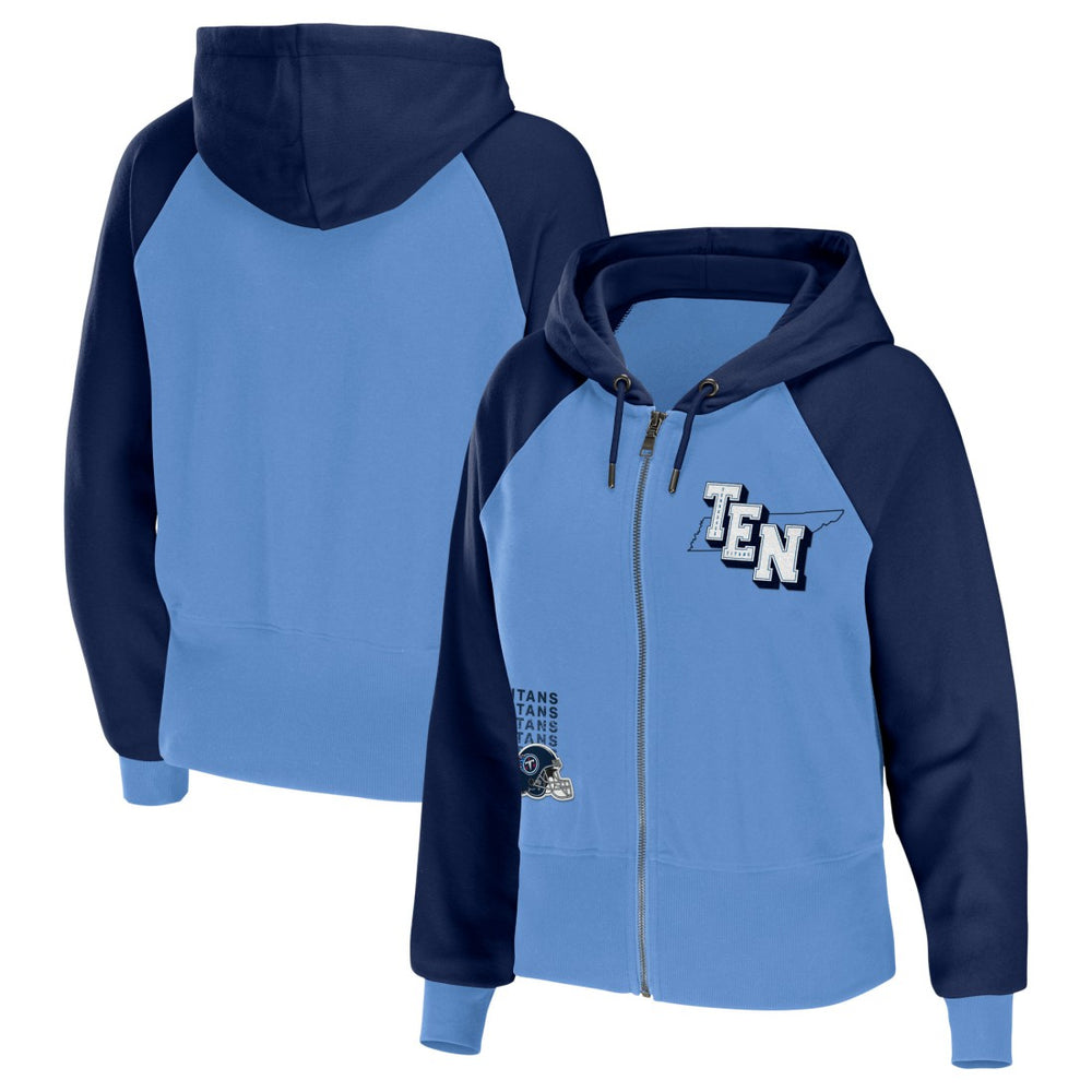 Tennessee Titans WEAR by Erin Andrews Women's Colorblock Lightweight Full-Zip Hoodie - Light Blue on sale