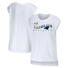 Carolina Panthers WEAR by Erin Andrews Women's Greetings From Muscle T-Shirt - White for sale