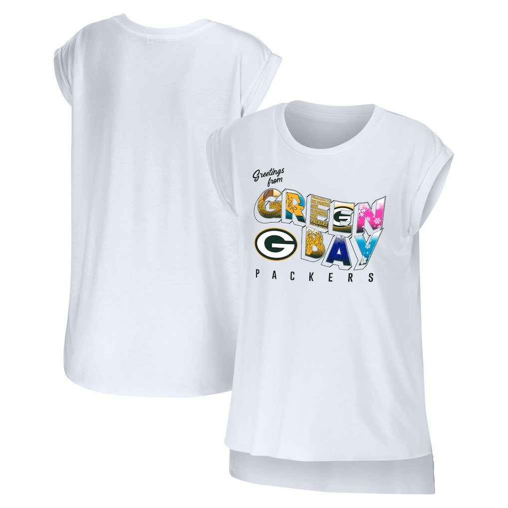 Green Bay Packers WEAR by Erin Andrews Women's Greetings From Muscle T-Shirt - White discount
