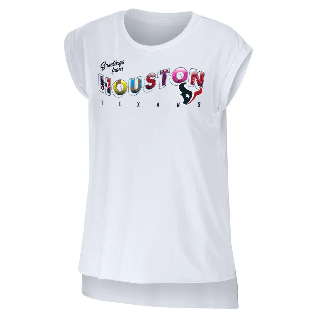 Houston Texans WEAR by Erin Andrews Women's Greetings From Muscle T-Shirt - White on sale