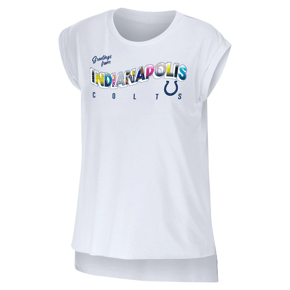 Indianapolis Colts WEAR by Erin Andrews Women's Greetings From Muscle T-Shirt - White discount