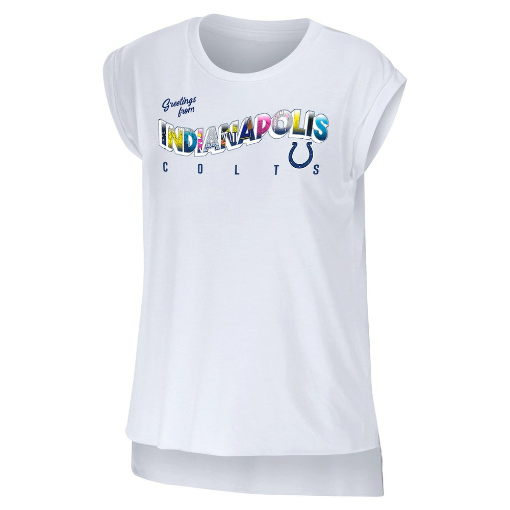 Indianapolis Colts WEAR by Erin Andrews Women's Greetings From Muscle T-Shirt - White discount