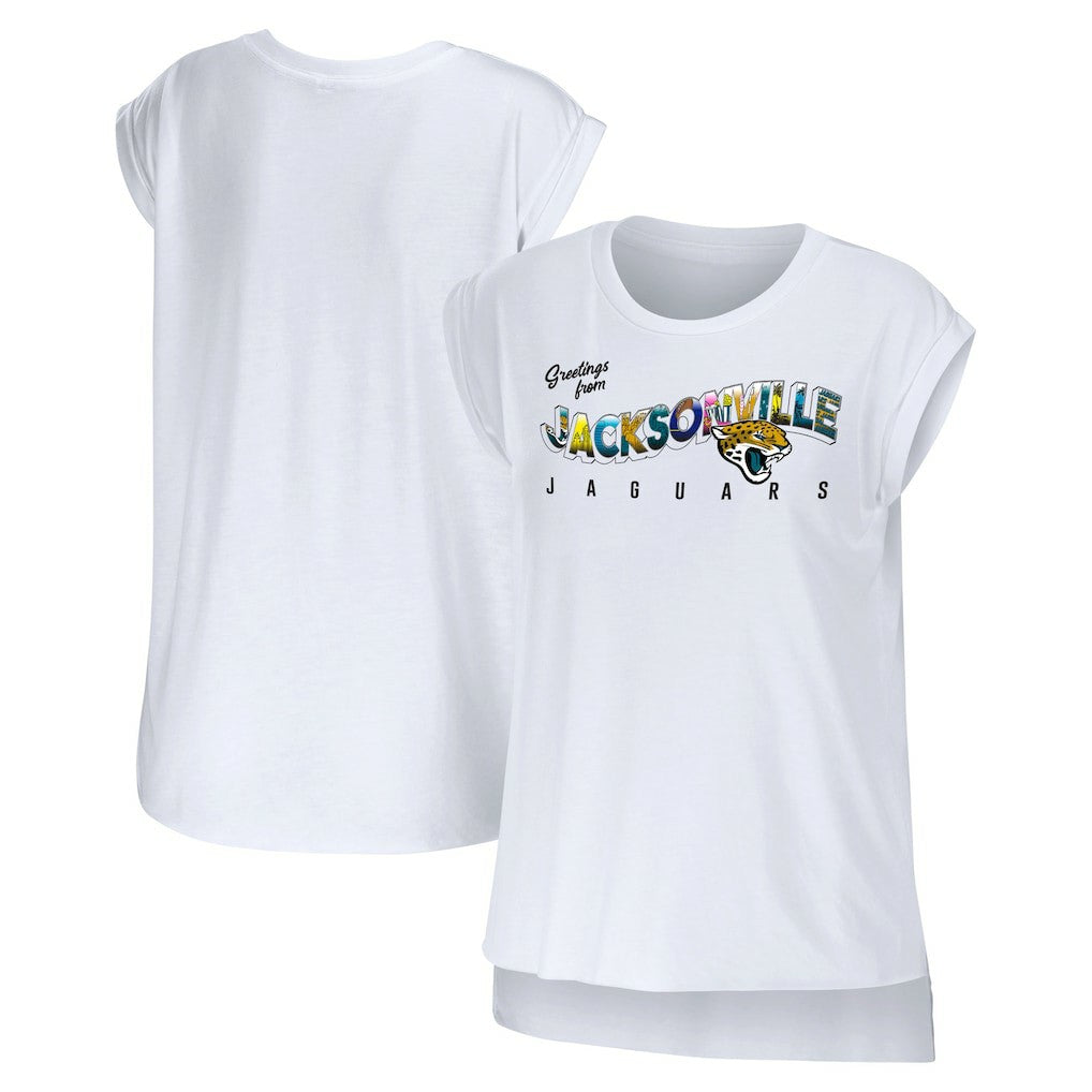 Jacksonville Jaguars WEAR by Erin Andrews Women's Greetings From Muscle T-Shirt - White discount